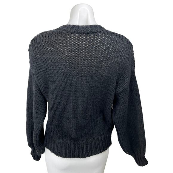 Cider Black Yellow Fruits 3D Knit V Neck Button Down Cardigan Sweater Top Size M - Picture 2 of 4